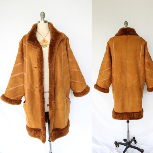 ZANA COUTURE vintage Shearling brown fur lamb leather Toscana Aspen coat poncho - Picture 2 of 10